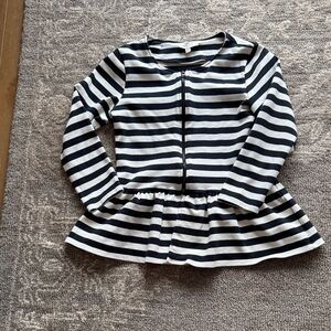 Zara Striped Navy and White Peplum Top